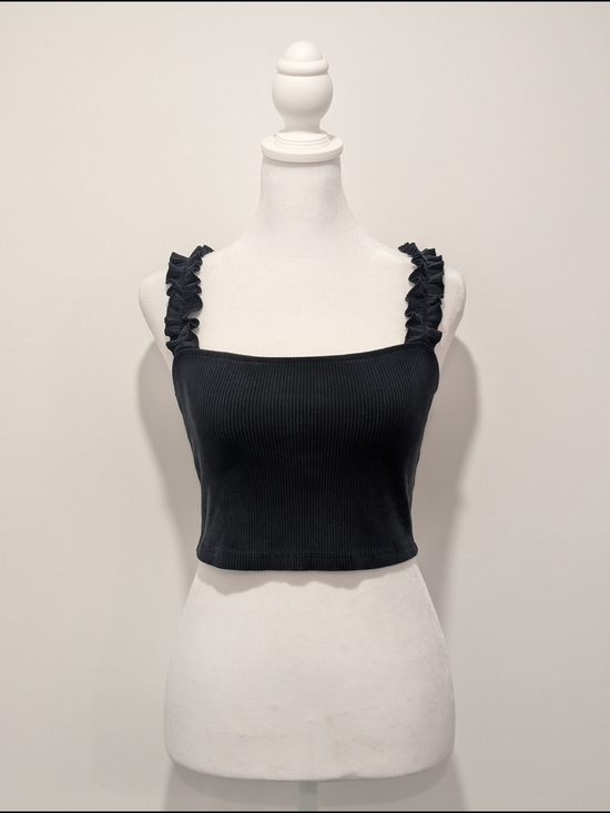 Aritzia Tops - Sunday Best Black Ribbed Crop Top with Ruffled Straps